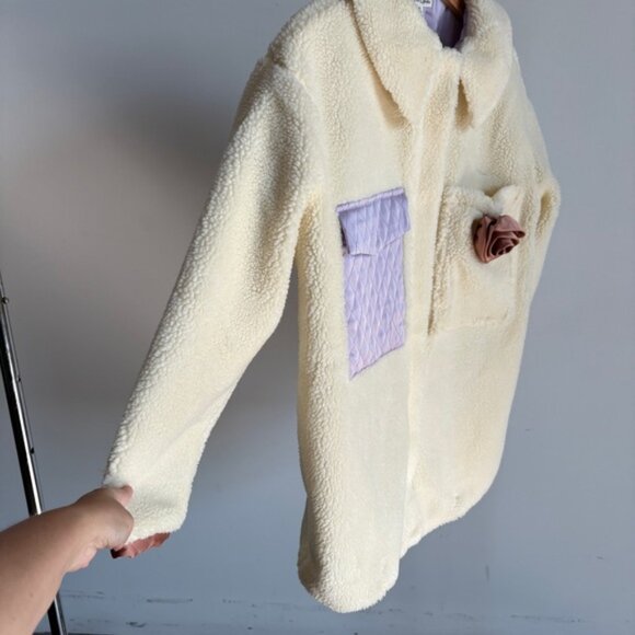$169 NWT Cream For Love And Lemons “Katrina” Faux Shearling Jacket Sz XS S - Picture 8 of 11